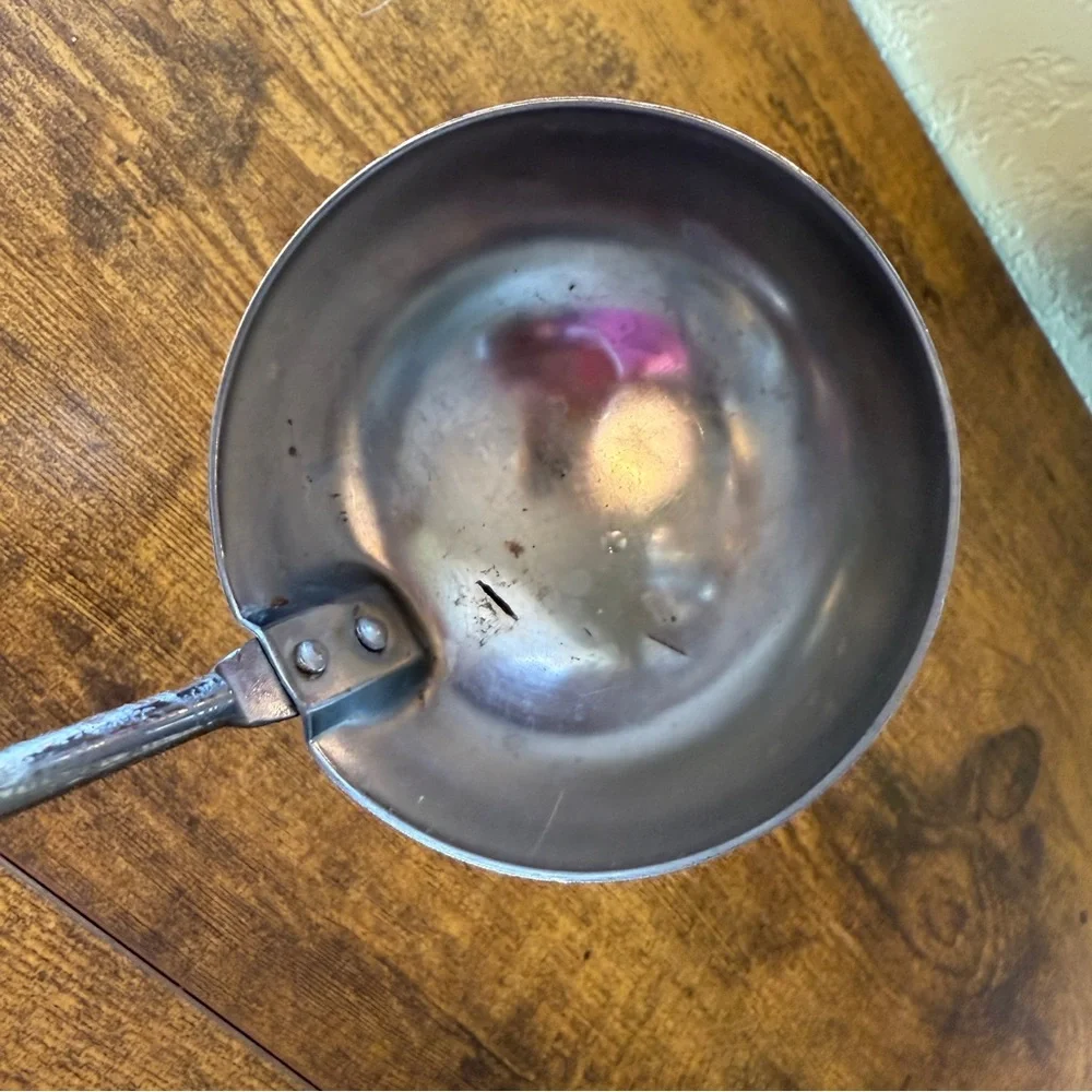 Vintage Ladle Stainless with White Plastic‎ Handle 10” X  3” Retro Serving Spoon
